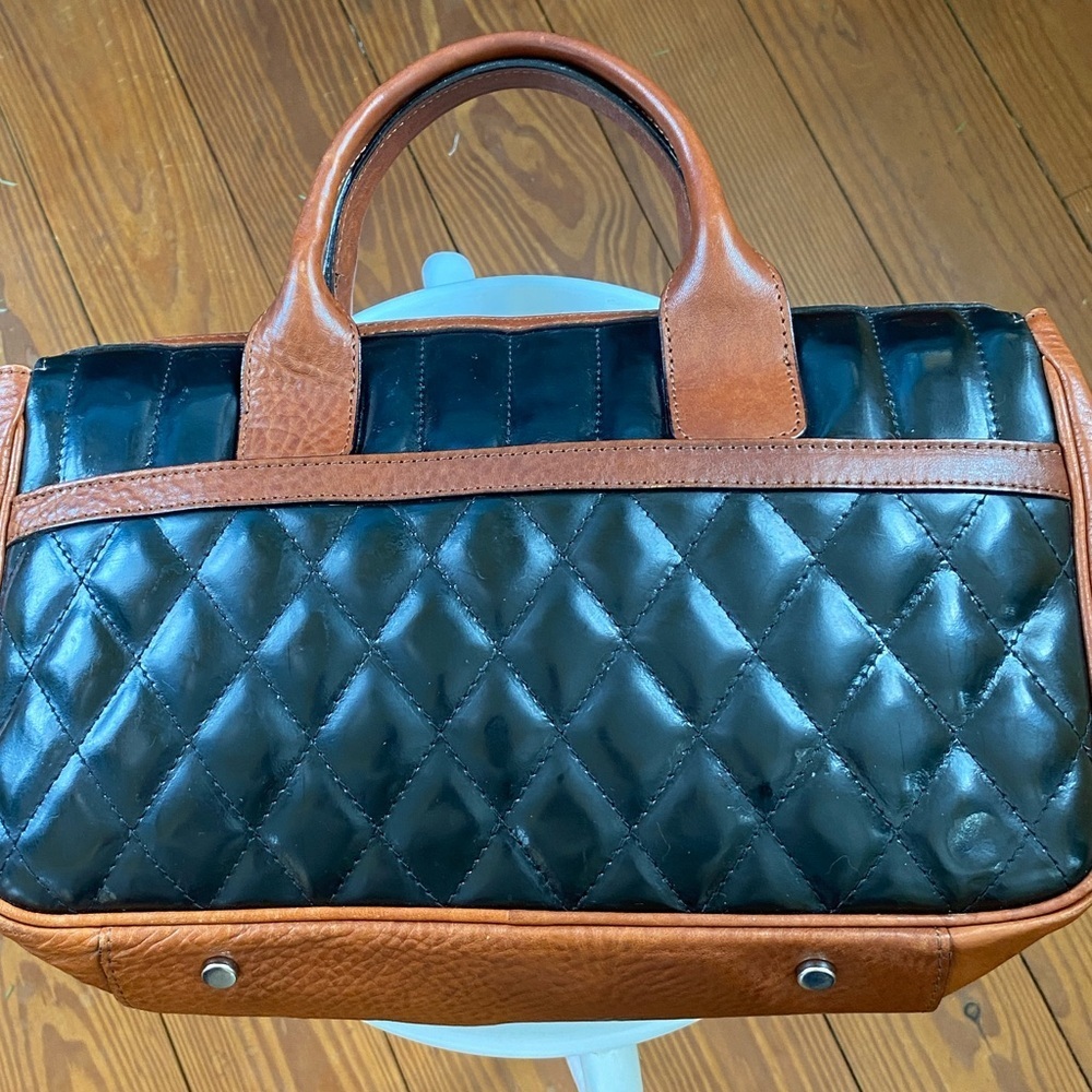 Black Quilted Handbag with Brown Leather Accents